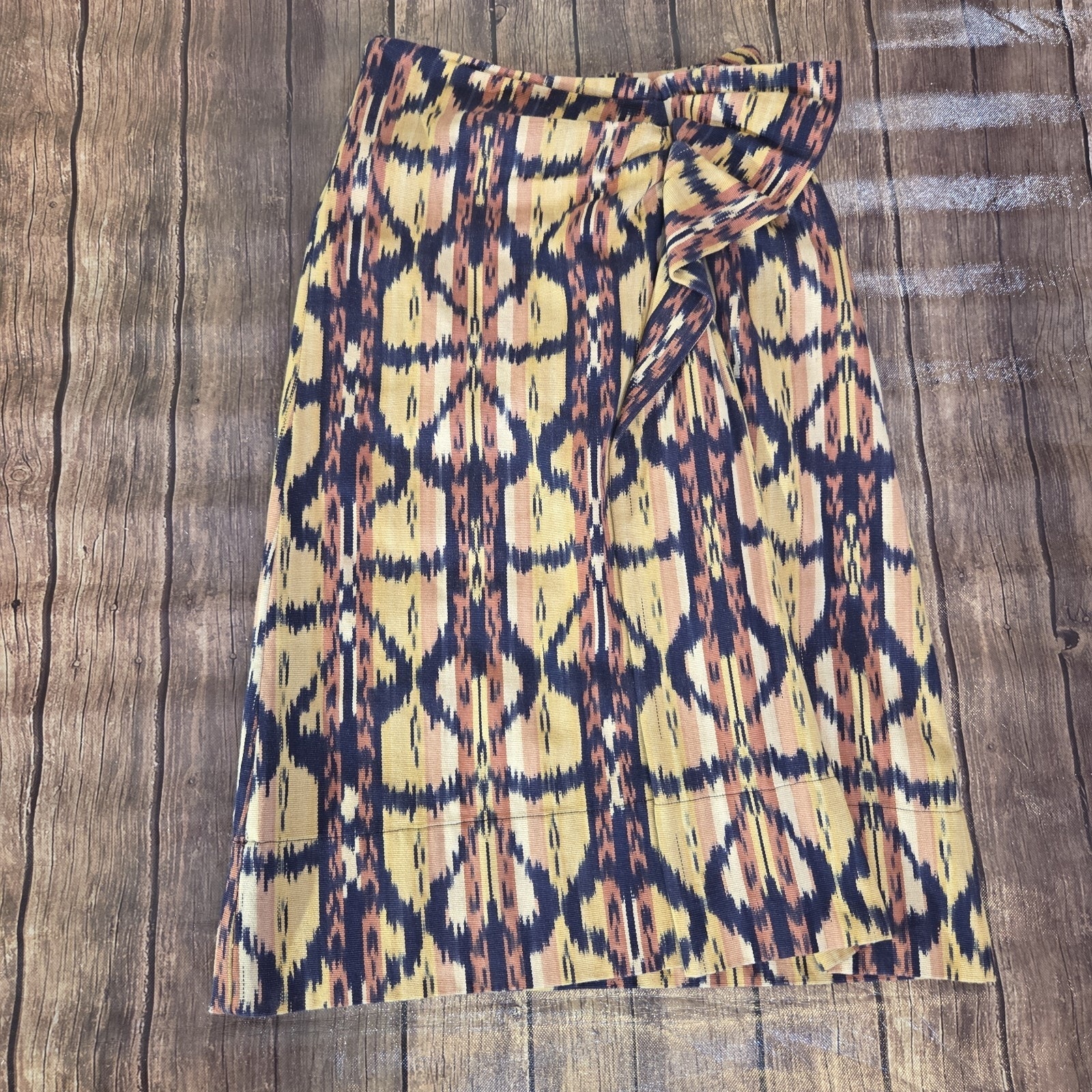 Ulla Johnson Skirt Womens 2 Beige Ember Ikat Skirt Midi Wrap Silhouette Pencil